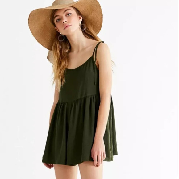 Urban Outfitters UO Tie-Strap Frock Romper Jumper Army Green  Size Small - Picture 6 of 12